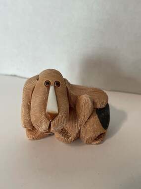Vintage Artesania Rinconada Basset Hound Dog Carved Stoneware Figurine, Uruguay